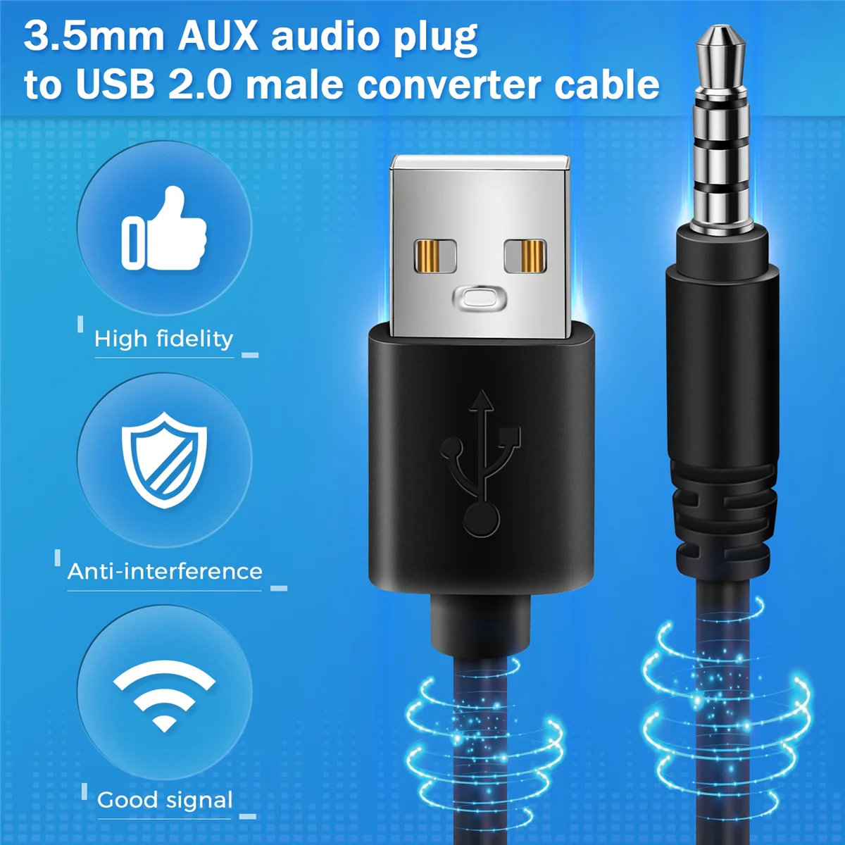 Audio Cable Audio Plug Adapter Audio Cable Adapter Aux Cable USB Adapter Cable USB Charger Adapter 3.5mm Plug AUX Audio Jack to USB 2.0 Male Charger Cable Adapter Cord for Car MP3