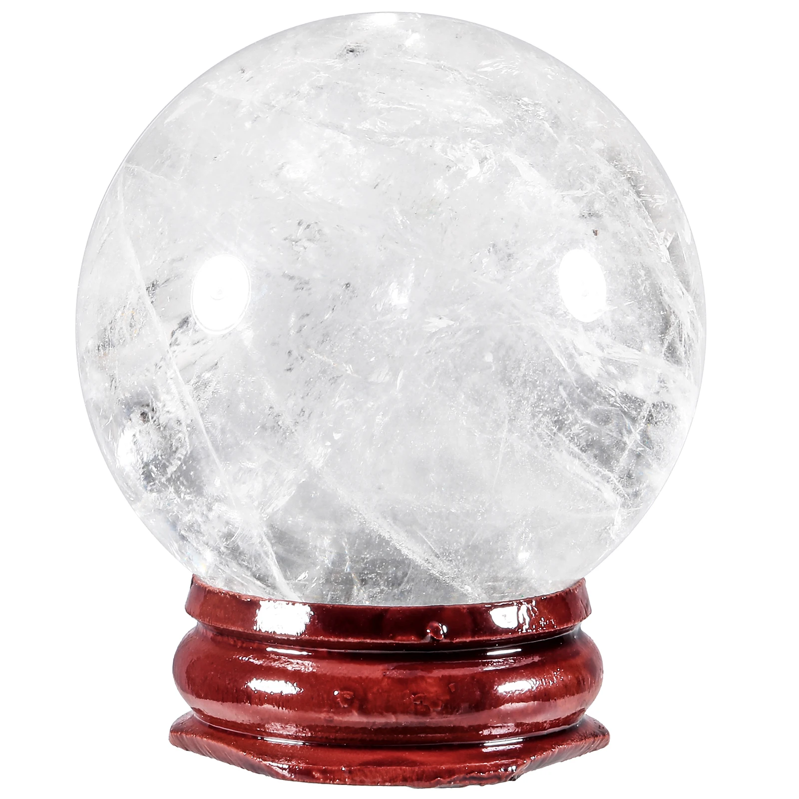 Natural Rock Quartz Crystal Ball With Wood Stand Healing Gemstone Sphere Sculpture Figurine For Home Ornaments Table Decoration