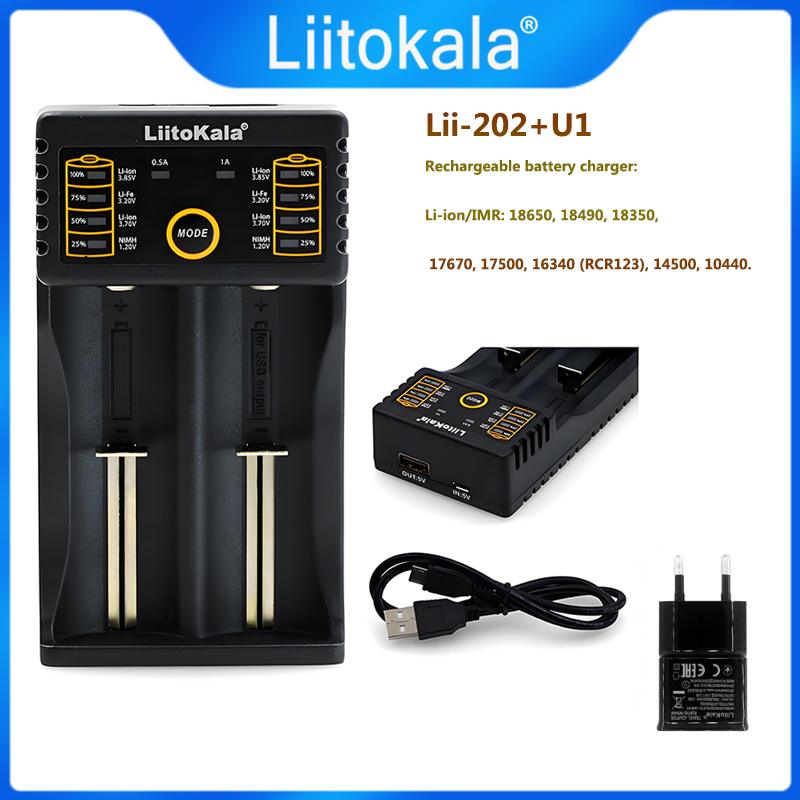 LiitoKala Rechargeable lithium battery charger  Lii-202 slots 2  AC, 110V, 220V, 14500, 14650, 16650,