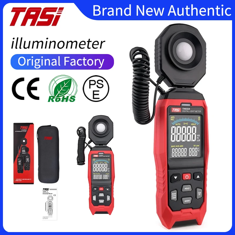 

TASI TA632A Digital Light Meter Photography Luxmeter Detachable Probe Illuminometer 200000 Lux/Fc Photometer Enviromental Tester