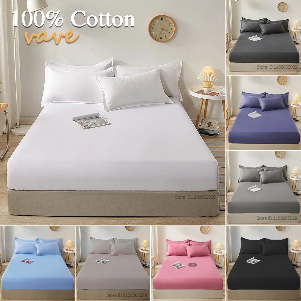 160x200 220x220cm Cotton Fitted Sheet with Elastic Bands Non Slip Adjustable Mattress Covers for Single Double King Queen Bed 6