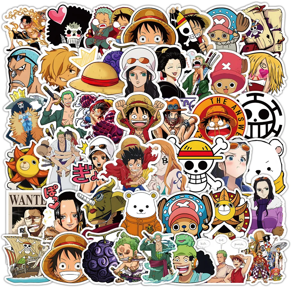 50pcs One Piece Cartoon Graffiti Stickers Skateboard Water Bottle Notebook Mobile Phone Kid Toy Decal Sticker Diy Decoration 2