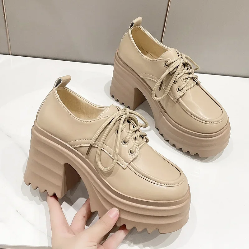 Gothic Chunky High Heels Loafers for Woman New Leather Platform Loafers Female Solid Color Thick Heeled Lolita Shoes 2024 6