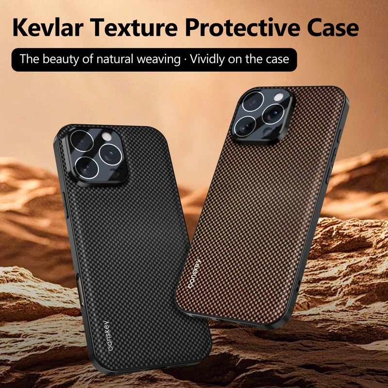 Luxury Matte Carbon Fibre Texture Shockproof Phone Case with Glass Lens Protection