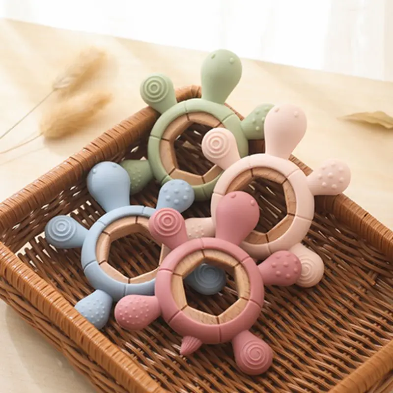 

Baby Teether Kid Cartoon Turtle Shape Teething Silicone Dental Care Gums Anti-eating Hand ​Molar Stick BPA Free ​Baby Accessorie