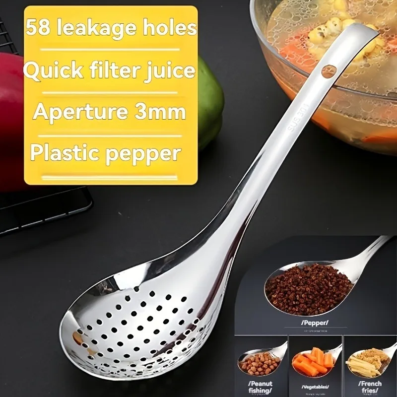Stainless Steel Kitchen Strainer Spoon 1pc Stainless Steel Durable, Uncharged for Dumplings, Noodles & Hot Pot