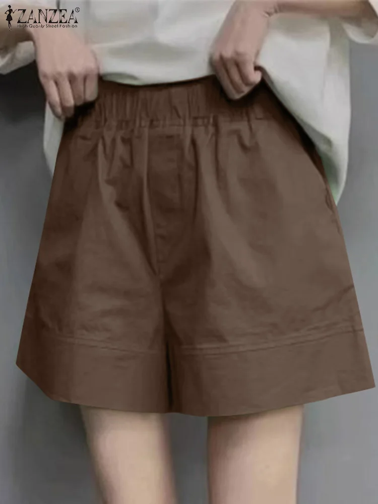 

ZANZEA Korean Fashion Solid Color Shorts Women Casual Loose Elastic Waist Everyday Short Pant 2024 Summer Wide Leg Short Trouser