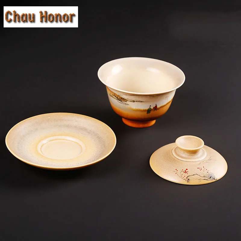 110ml High-end Japanese Tea Tureen Kiln Change Ceramics Tea Tureen Hand Painted Sancai Gaiwan Kung Fu Teaset Accessories Gift