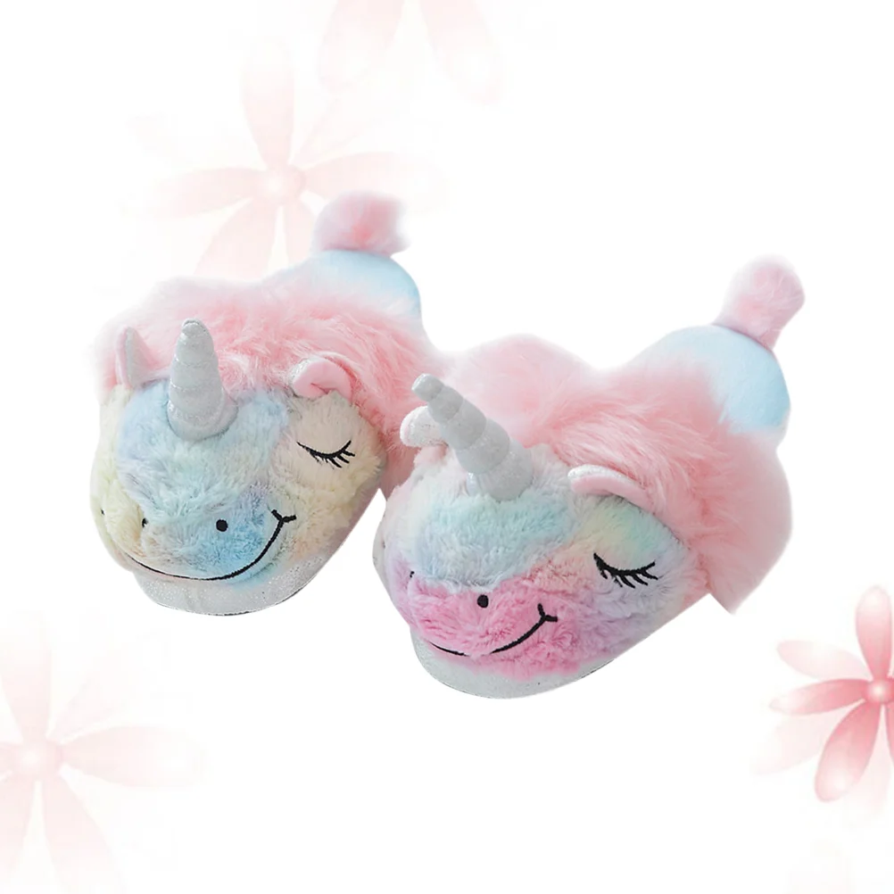 

1 Pair Unicorn Breathable Slippers Ice-cream Color Slippers Household Women Slippers Plush Breathable Slippers for Autumn