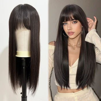 Parrucca per capelli umani europei vergini reali con frangia Parrucca base in seta da 6x6 pollici per donna Capelli da 22 pollici con PU intorno all'uso quotidiano