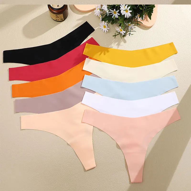 S2b6cbfd4aa374d3fbba0fa073212bf86E 3PCS/SET Sexy G-String Underwear Female T-back Intimates Lingerie Seamless Low Waist Underpants 10 Color Lady Bikini Panty XS-XL