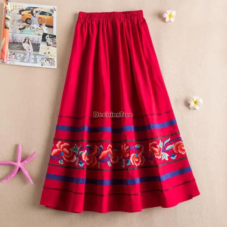 autumn and winter new chinese ethnic style skirt embroidery vintage embroidery women cotton loose elegant style skirt g978