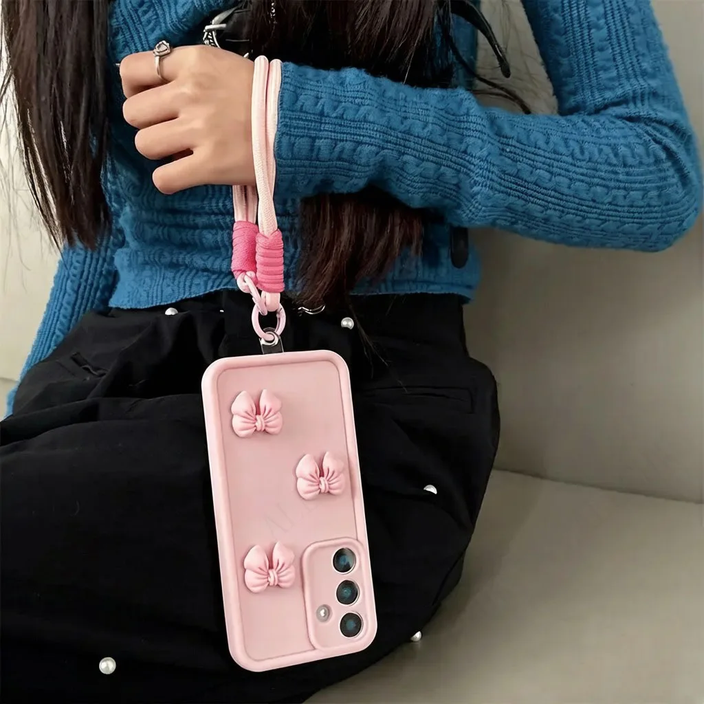 Stylish 3D Butterfly Bow Phone Case with Hand Strap Back Cover