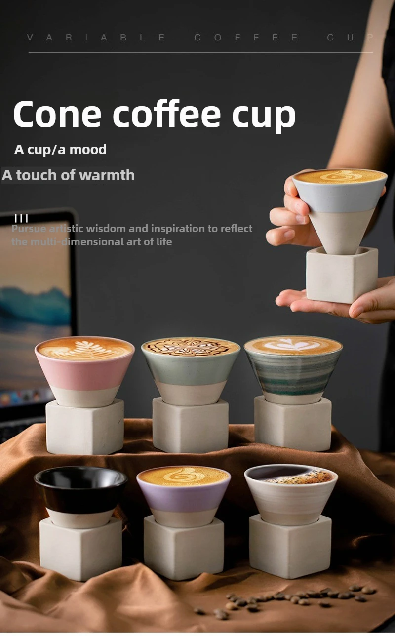 1pc Retro Japanese Triangular Cone Shape Pottery Tea Coffee Cup Pull Ceramic Mug Rough Latte Porcelain Cup For Home Office