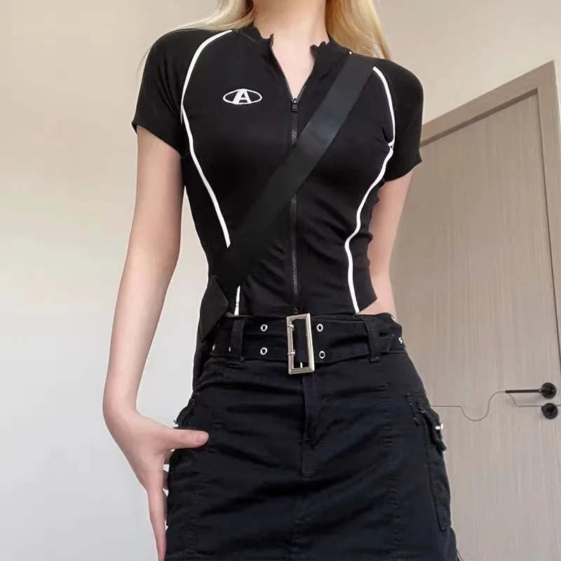 Summer Stand Up Collar Short Sleeved Women's T-shirt Short Style Unique and Chic Slimming Design Top 5