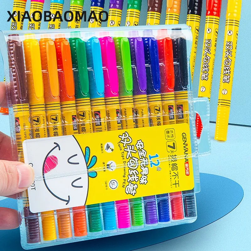 

12 Pcs/set Twin Tip Colored Permanent Art Markers Pens Fine Point Waterproof Oily Color Ink Sketchbook Painting School Supplies