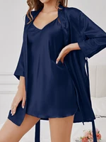 Womens Pajama Set Minimalist Solid Color Sleeveless Nightgown with Matching Robe Wearable Loungewear - Image 5