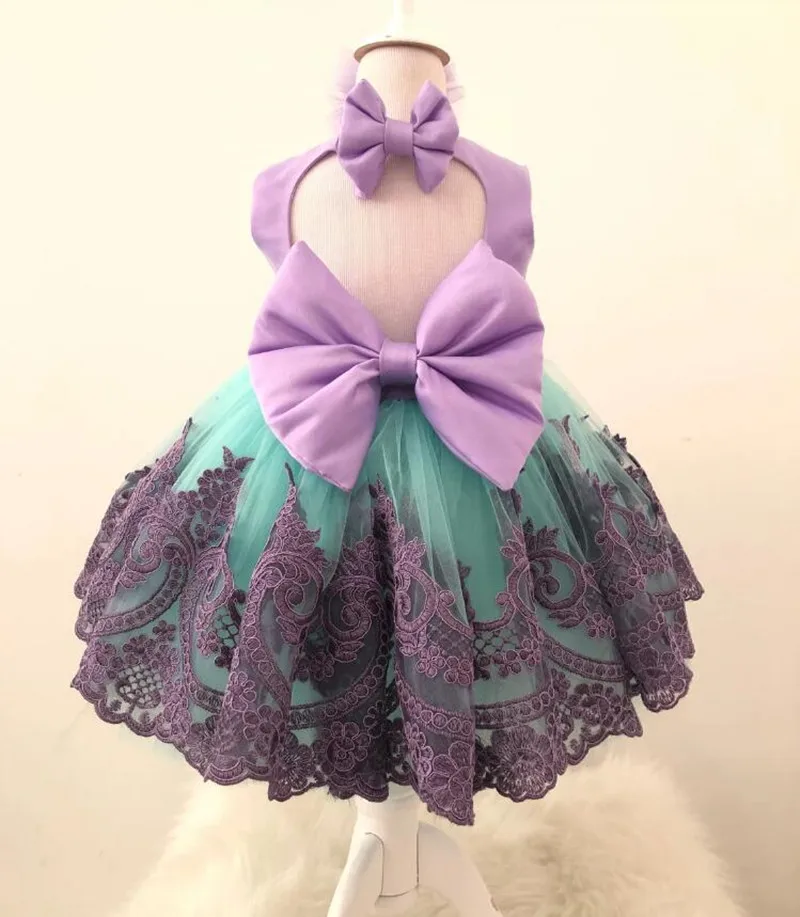 

Cute Puffy Baby Girl 1st Birthday Dress O Neck Open Back Princess Knee Length Party Gown Flower Girl Dress Big Bow