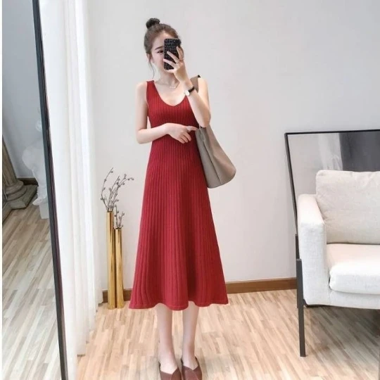 

КРАСНОЕ ТРИКОТАЖНОЕ женское платье в японском стиле, пикантное облегающее трикотажное платье без рукавов на бретелях, женские платья, летнее платье на бретелях