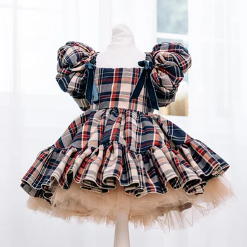 Abito da principessa spagnolo vintage scozzese marrone per bambina 0-12 anni per festa casual Eid B234