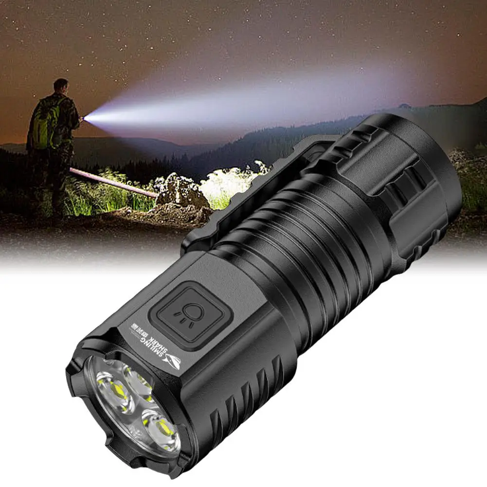 

Three-eyed Flash Mini Strong Light Multifunctional Charging LED Portable Bright Super Lighting Fixed Focus Flashlight C9R7