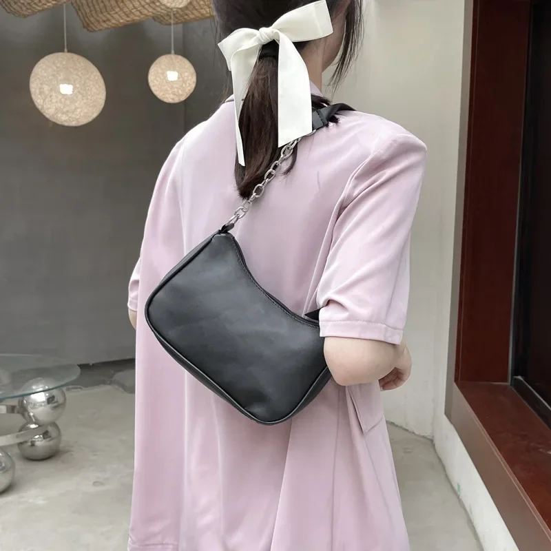 Shoulder Bags Women Underarm Chain Bag PU Candy Colors Zipper Summer Simple Students Daily Casual Handbags OL Korean Style Chic