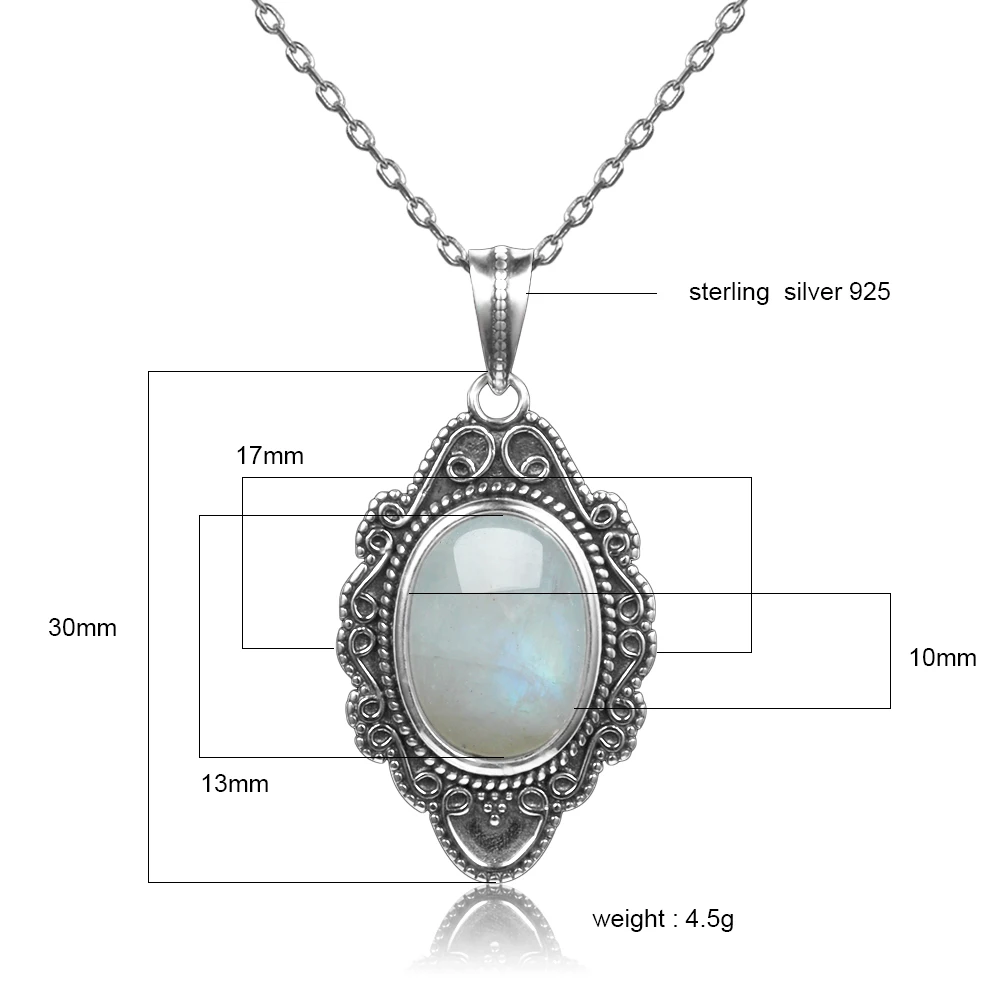 Pure Sterling Silver Vintage Oval Rainbow Moonstone Pendants Necklaces Women's Handmade Fine Jewelry Gifts