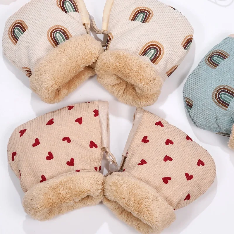 Windproof Toddler Mittens with Reflective Strips -  Cartoon Print  Stroller & Scooter Gloves for Winter  Outdoor Sports