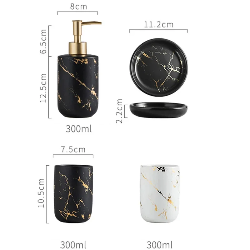 Marble Soap Dispenser Pump Bottle Ceramic Bathroom Accessory Set Home Couple Mouthwash Cup Soap Dish Washing Tools Luxury bathroom accessories