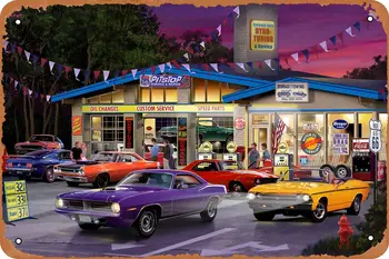 Vintage RT 66 Muscle Car Poster Retro Tin Sign Vintage Look Metal Sign for Cafe Bar Man Cave Garage Home Wall Art Decor Gift 12 1