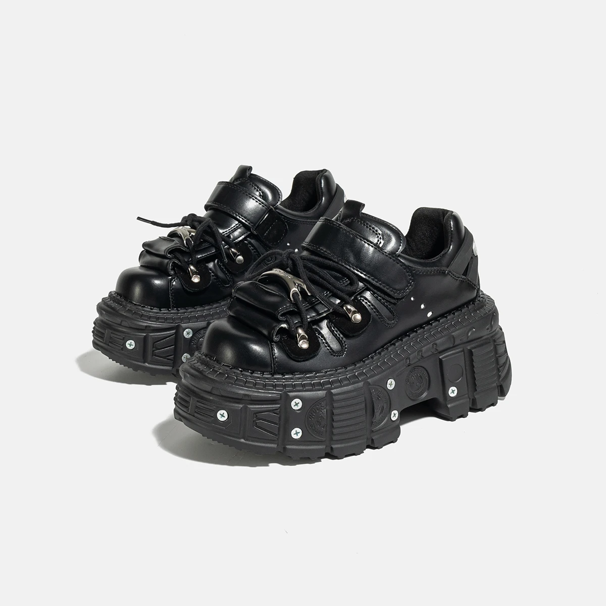 

Handmade Custom Dark Metal Punk Y2g Increased Platform Gothic Muffin Lace-up Shoes Women