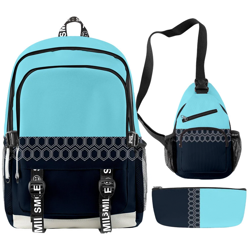 Classic Creative Ya Boy Kongming Anime 3D Print 3pcs/Set Student School Bags multifunction Travel Backpack Chest Bag Pencil Case