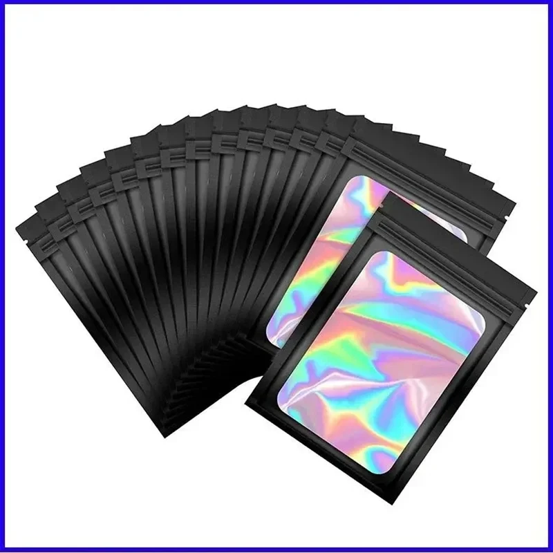 50 Stück Dicke Geruchsdichte Mylar-Beutel Holographische Laser-Farbige Kunststoff-Verpackungsbeutel Schmuck Einzelhandels-Aufbewahrungsbeutel Geschenk-Zip-Lock-Beutel – Detail 1