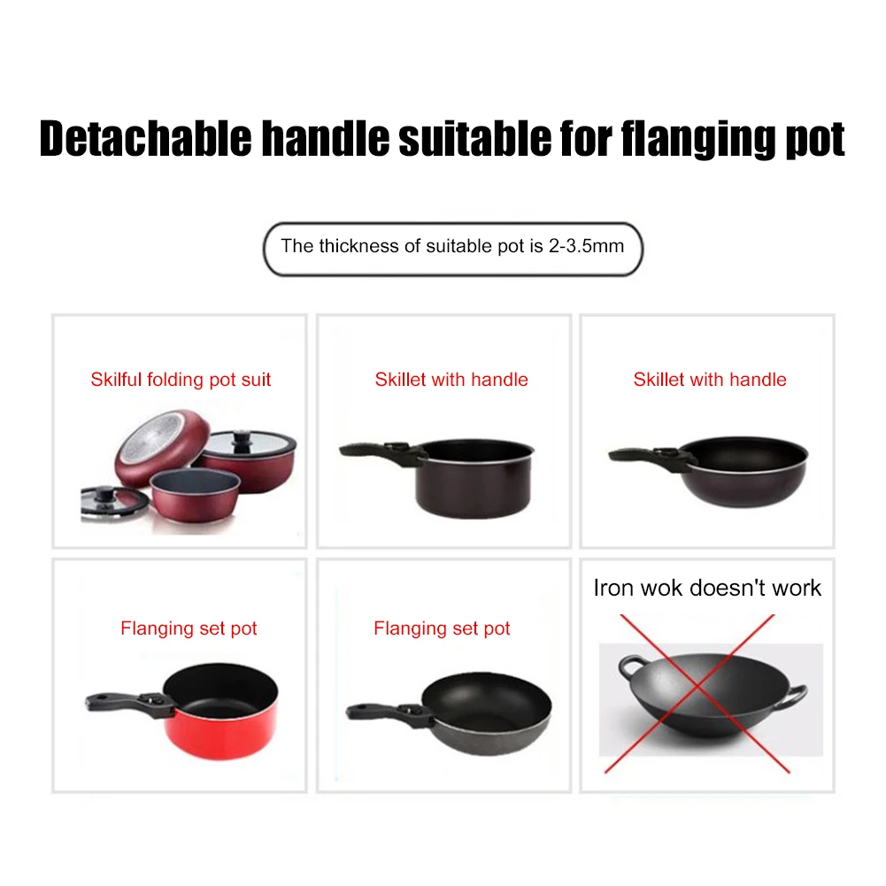 Detachable Pot Handle 1-3PCS Non-stick Stainless Steel Anti-scald Heat-resistant Bakelite Pot Accessories