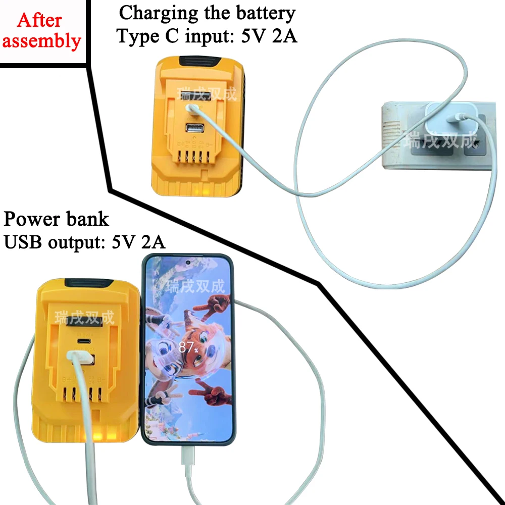 DCB200 10*18650 리튬 이온 배터리 케이스 박스 보호 회로 기판 PCB Dewalt 18V 20V 리튬 이온 배터리 USB 전원 은행 TypeC 포트