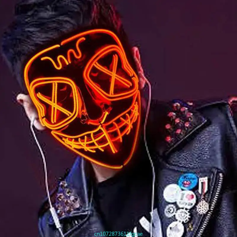 

Light Luminous Neon Mask Cosplay In The Dark Funny Masks Props Masquerade Christmas Carnival Party Birthday Pu 'er Festival Gift