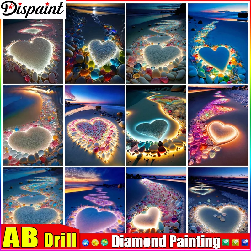 

Dispaint AB 5D алмазная вышивка «сделай сам», полноформатная картина «пляж, закат, камень, сердце», алмазная живопись, квадратная/круглая Искусство декора