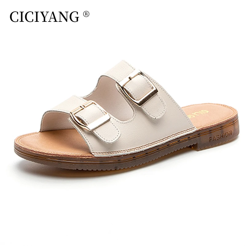 

CICIYANG Flat Sandals Women Natural Genuine Leather 2024 New Ladies Outdoor Slippers Soft Soled Non-slip Summer Shoes Flip-flop