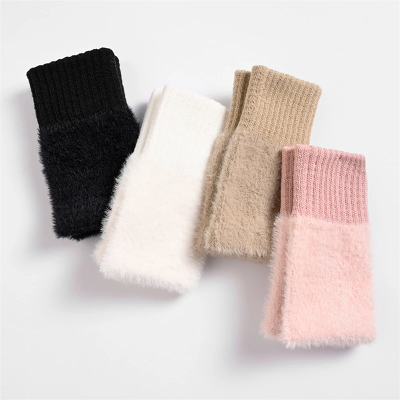 

Winter Autumn Women Men Warm Fingerless Knitted Wool Gloves Solid Color Stretch Mittens Exposed Finger Short Cashmere Gloves2023