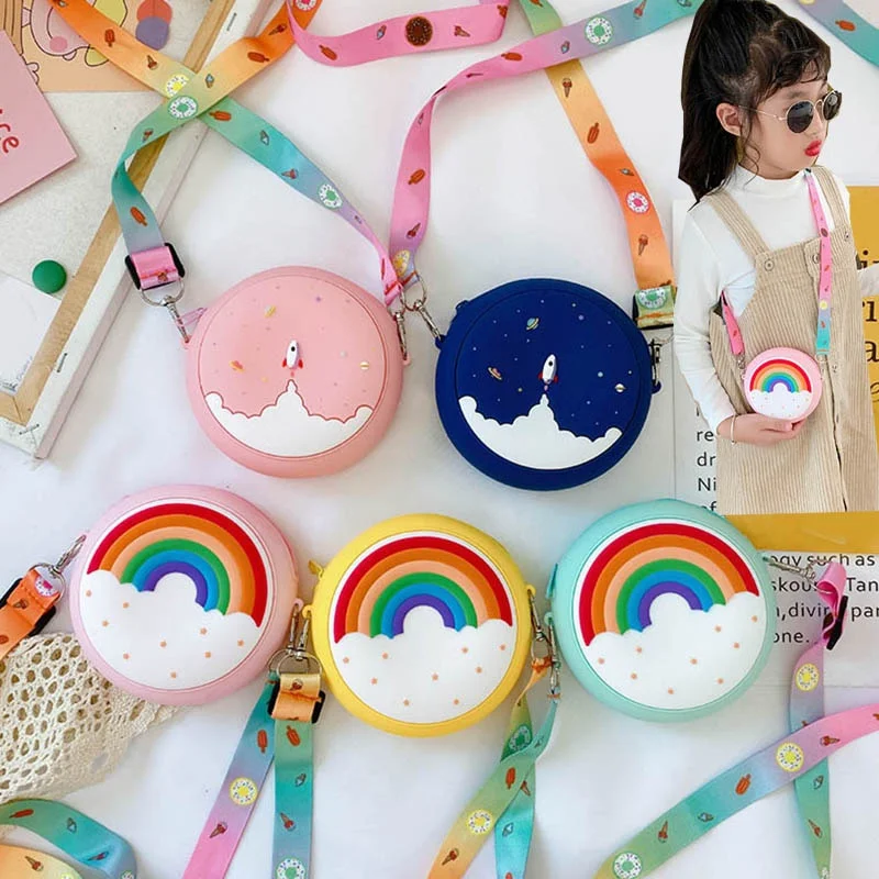 Silicone Rainbow Crossbody Coin Purse for Kids - Adjustable Strap Shoulder Handbag for Toddlers and Girls