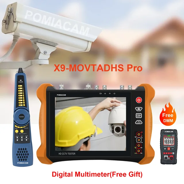 X9-MOVTADHS Pro 8K H.265 H.264 IP camera tester 8MP TVI AHD CVI camera tester with POE++ Max 90W Power Output POE Camera Tester
