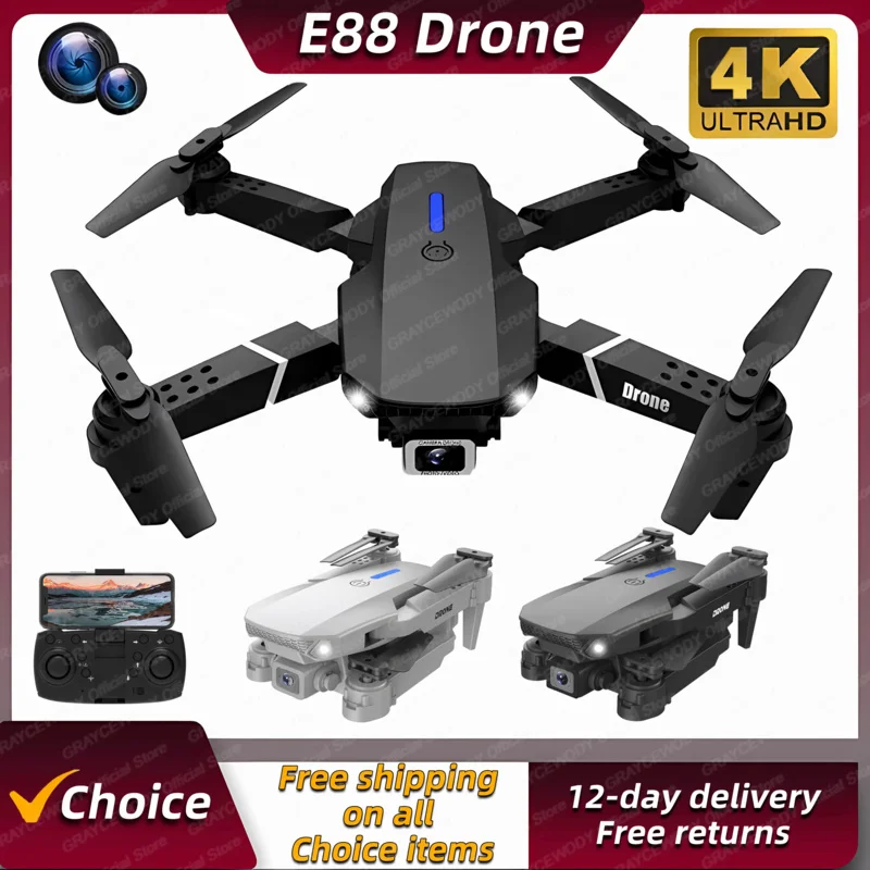 

New E88 Pro RC Drone 4K Professinal With 1080P Wide Angle Dual HD Camera Foldable RC Helicopter WIFI FPV Height Hold Apron Sell
