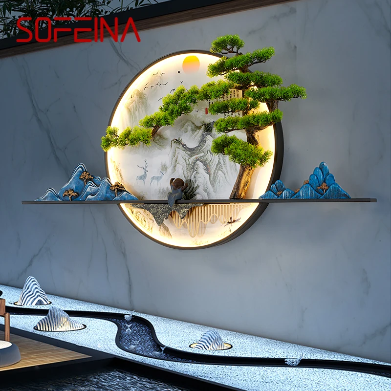 SOFEINA Solar Outdoor Mural Lamp Creative Pine Circular Landscape Waterproof Mural Outdoor Villa Courtyard Decoration Painting christmas hot sale 2020 with pine cone mixed christmas decoration tree luxury simulation encrypted pine needle christmas tree