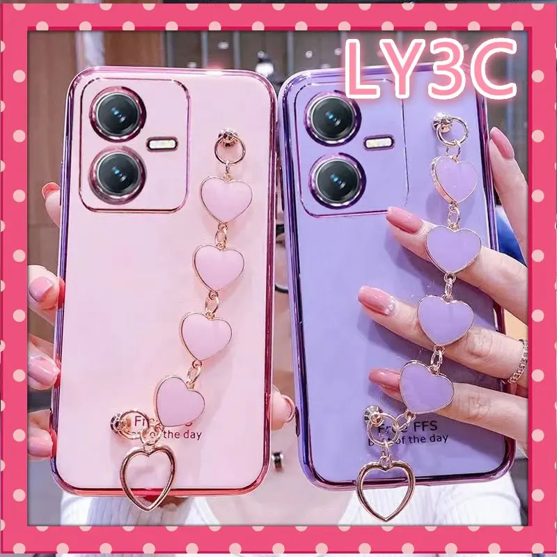 Involucro Per Vivo Y22 Y22S Placcatura Galvanica Love Heart Bracciale A Catena Da Polso Cover