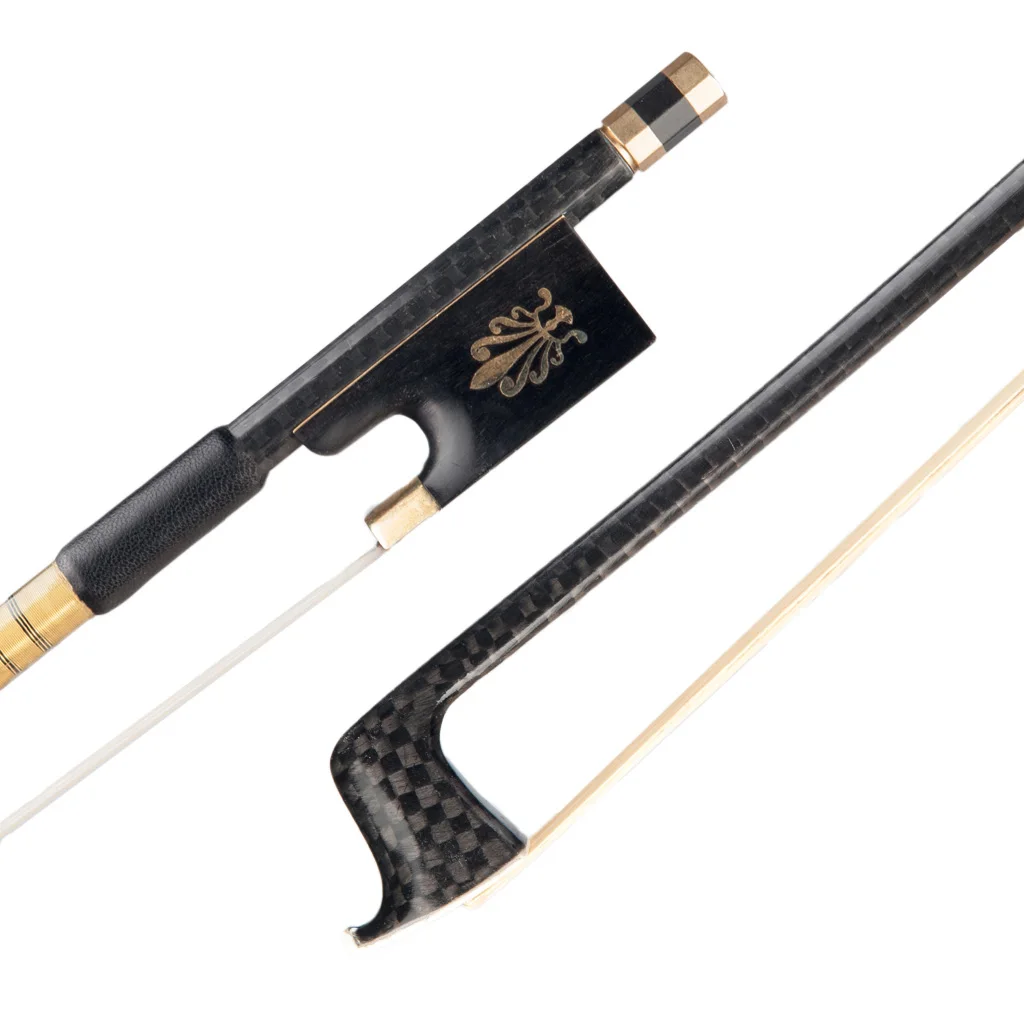 4/4 Size Violin Fiddle Bow Grid Carbon Fiber Round Stick Ebony Frog Horsetail Hair Well Balanced Fast Response violin bow