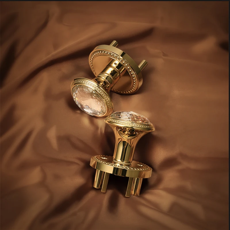 French spherical door lock, aluminum alloy rotating channel lock, keyless gold crystal handle, bedroom and living room