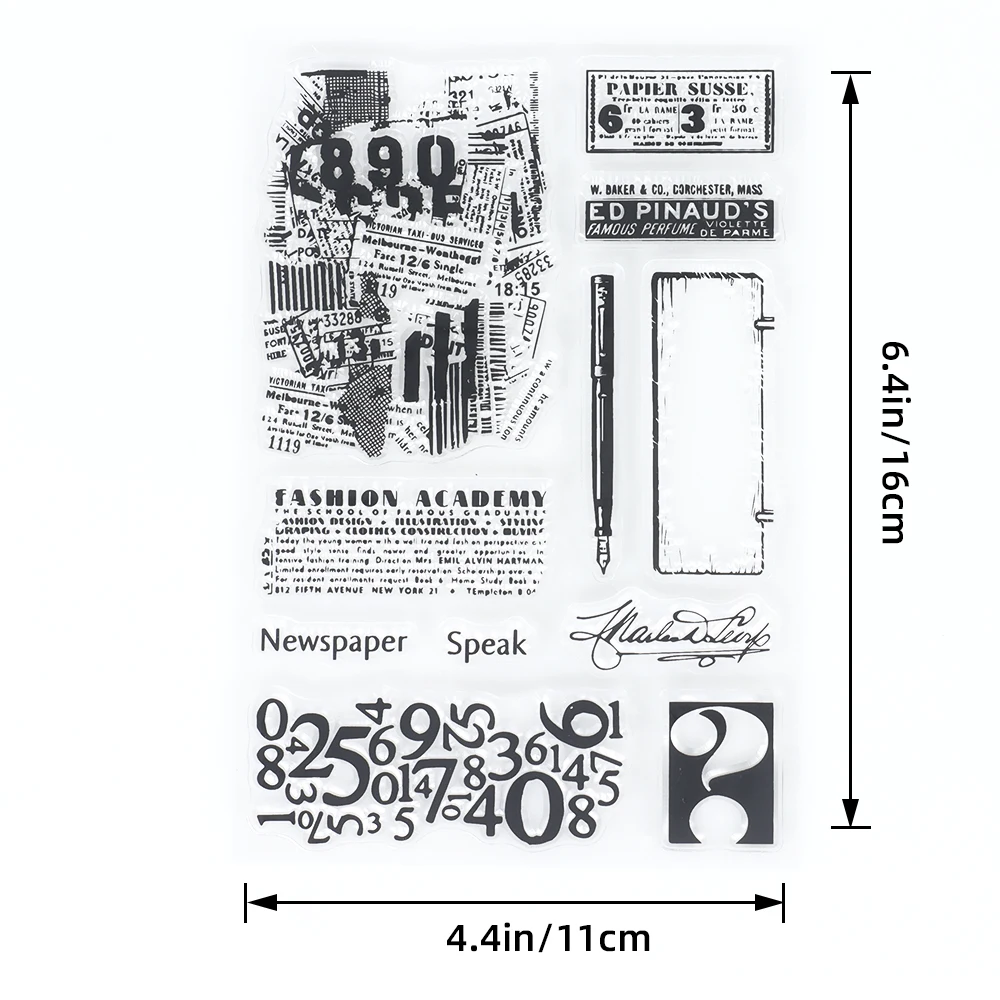 Newspaper Texture Theme Retro Transparent Rubber Seal Stamps Diy Junk Journal Decorative Scrapbooking Album Silicone Clear Stamp