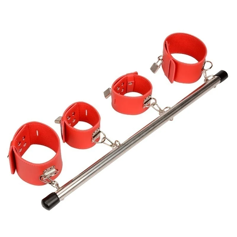 Sex Toys Sex Handcuffs Metal Steel Spreader Bar BDSM Bondage Sexy PU Leather Wrist Handcuffs Ankle Cuffs With Lock Restraint Slave Cosplay Erotic Game