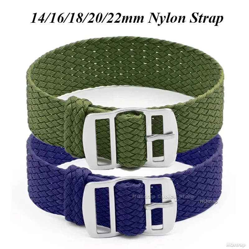 Premium Perlon Woven Nylon Watchband Strap – Adjustable Fabric Bracelet with Buckle for Men & Women, Black & Blue Options
