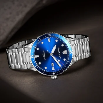 GALLANT 남성용 럭셔리 쿼츠 시계, 스테인레스 스틸 시계, 날짜 달력, 5ATM 방수 시계, 비즈니스 선물, 실버